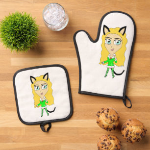 Christmas chibi oven mitt & pot holder set