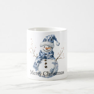 Christmas Chic Blue White Snowman Coffee Mug