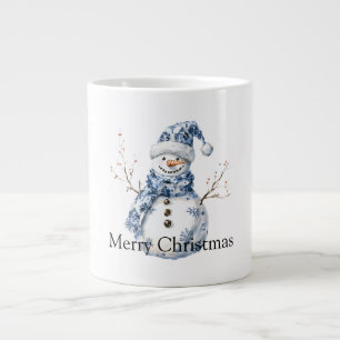 Christmas Chic Blue White Snowman Large Coffee Mug