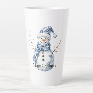 Christmas Chic Blue White Snowman Latte Mug
