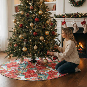 Christmas Chic Modern Festive Watercolor Floral Brushed Polyester Tree Skirt