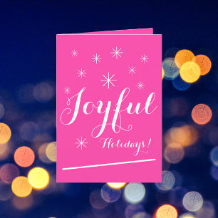 Christmas Chic Script Girly Hot Pink Holiday Card 