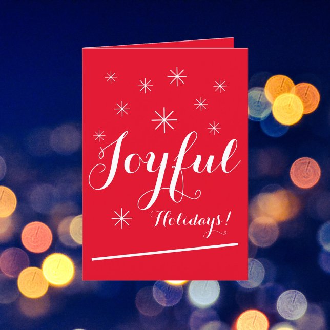 Christmas Chic Script Modern Cool Red Holiday Card (Here's wishing you a Joyful holiday season.)