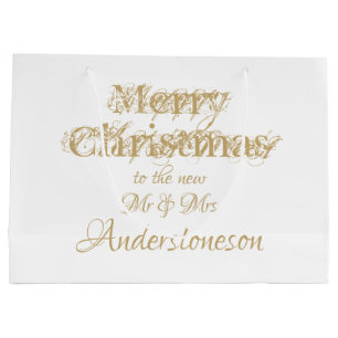 Christmas Chic Script New Mr And Mrs Cool Wedding  Large Gift Bag