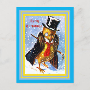 Christmas Chick w/ Top Hat, Monocle, Cane Postcard