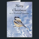 Christmas Chickadee Bird Winter Grandpa Custom<br><div class="desc">Wishing you happiness and blessing wonderful wonderful Grandpa or your custom name this Christmas Holiday Season with a cute Watercolor Chickadee Bird in the winter snow.  for those who love nature and wildlife</div>