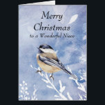 Christmas Chickadee Bird Winter Niece Custom<br><div class="desc">Wishing you happiness and blessing wonderful wonderful niece or your custom name this Christmas Holiday Season with a cute Watercolor Chickadee Bird in the winter snow.  for those who love nature and wildlife</div>