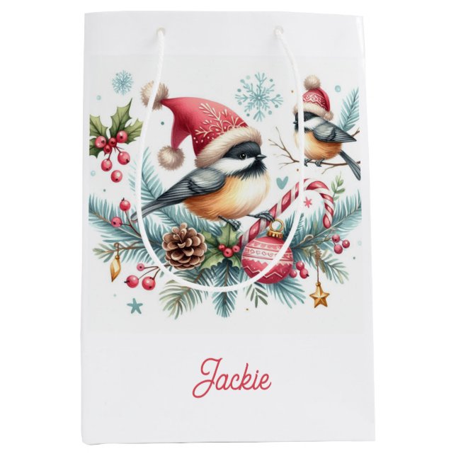 Christmas Chickadee Medium Gift Bag (Front)