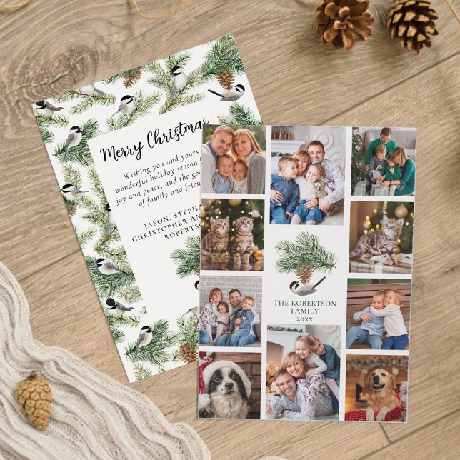 Christmas Chickadees Family 10 Photo Collage Holiday Card (Creator Uploaded)