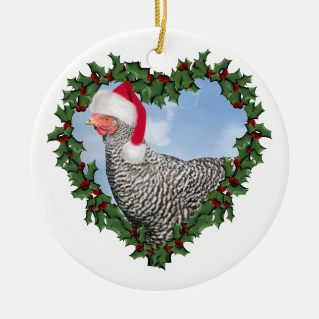 Christmas Chicken * Barred Rock Chicken Ceramic Tree Decoration (Front)