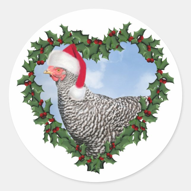 Christmas Chicken * Barred Rock Classic Round Sticker (Front)