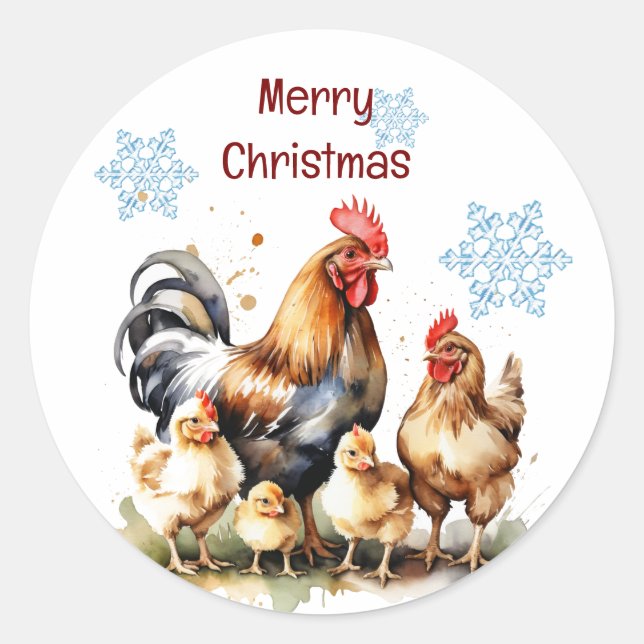 Christmas Chicken Bird Farm  Family Customise  Classic Round Sticker (Front)