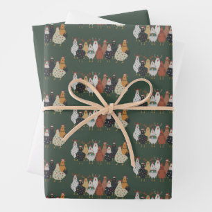 Christmas Chicken Farm Lights Animal Lovers Gift Wrapping Paper Sheet