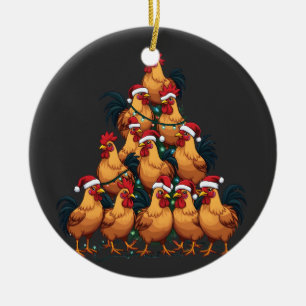 Christmas Chicken Farm Lover Funny Holiday Ceramic Tree Decoration