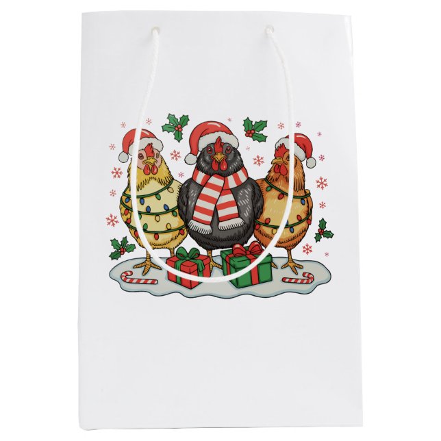 Christmas Chicken Farm Xmas Lights Family Holiday Medium Gift Bag (Front)