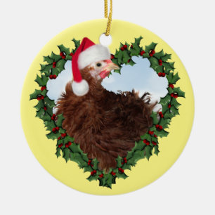 Christmas Chicken * Frizzle Chicken Ceramic Orname Tree Decoration