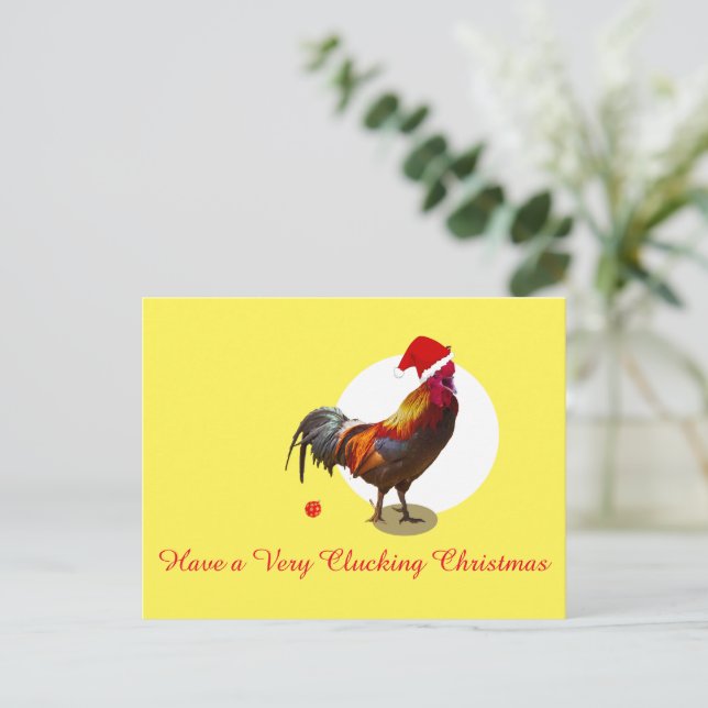 Christmas Chicken Fun Santa Hat Yellow Holiday Pos Postcard (Standing Front)