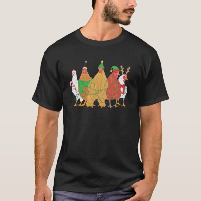 Christmas Chicken Funny Merry Christmas Lights Chi T-Shirt (Front)