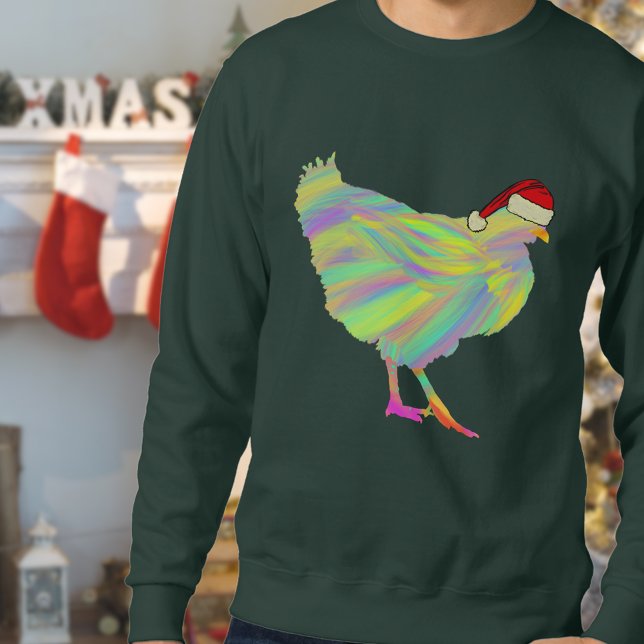 Christmas Chicken Funny Psychedelic Hen Humour Sweatshirt (Funny christmas chicken colorful Santa hen sweatshirt For farm poultry lovers)