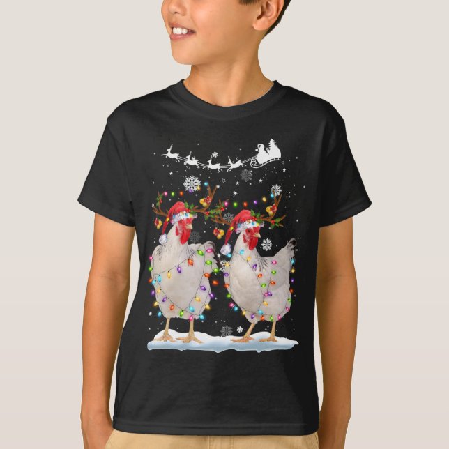 Christmas Chicken Hen Tree Lights Xmas Funny Chick T-Shirt (Front)