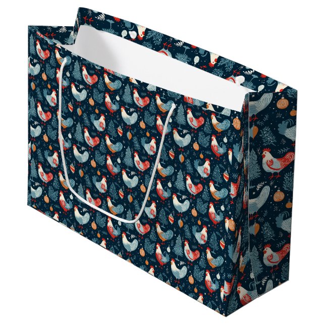 Christmas Chicken  Large Gift Bag (Front Angled)