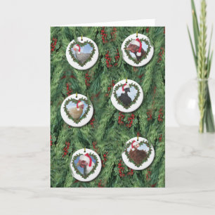 Christmas Chicken Ornaments on Tree Card