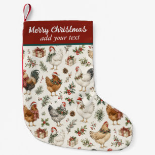 Christmas Chicken Pattern Watercolor Holiday Hens  Small Christmas Stocking