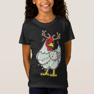 Christmas Chicken Reindeer Antlers Lights Pajama F T-Shirt