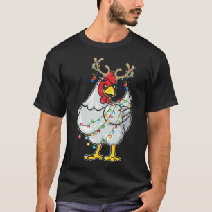 Christmas Chicken Reindeer Antlers Lights Pajama F T-Shirt