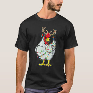Christmas Chicken Reindeer Antlers Lights Pajama T-Shirt