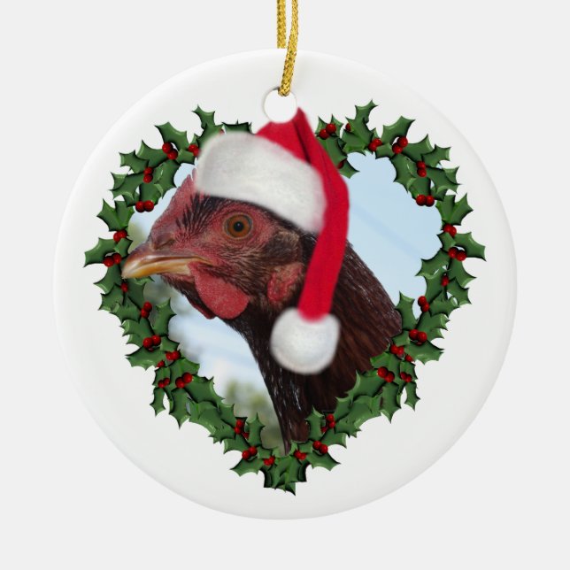 Christmas Chicken *  Rhode Island Red Ceramic Tree Decoration (Front)