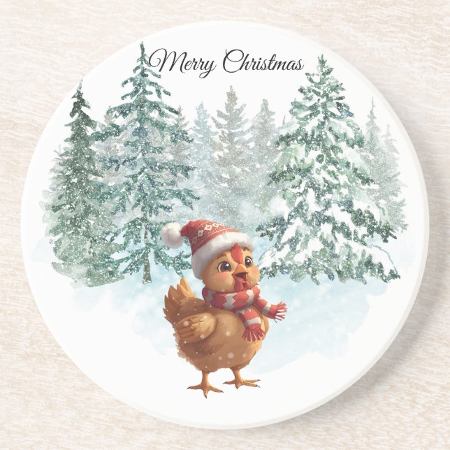 Christmas Chicken Sandstone Coaster (Front)