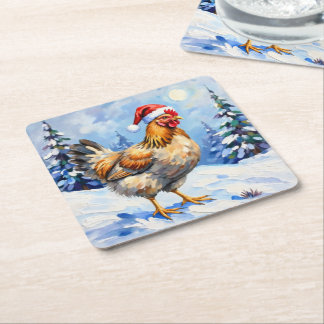 Christmas Chicken Square Paper Coaster