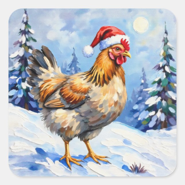 Christmas Chicken Square Sticker (Front)