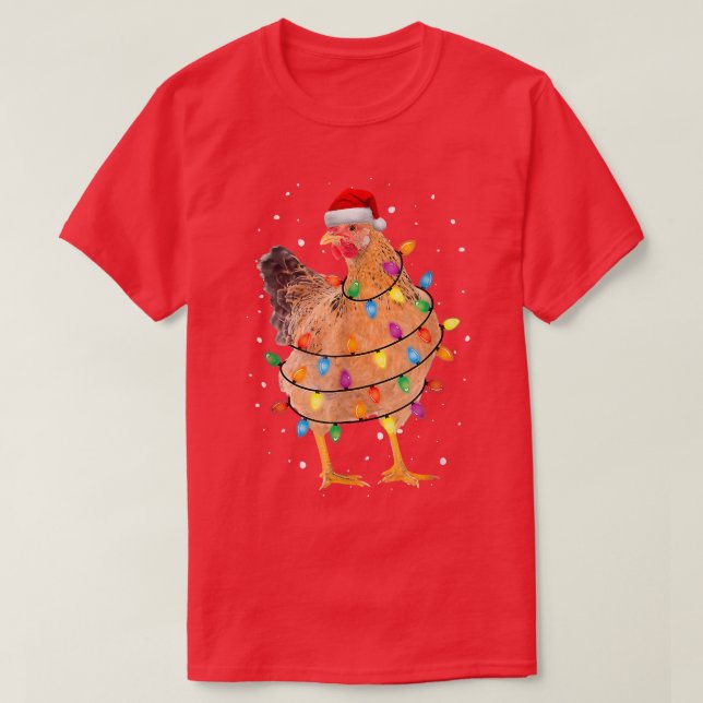 Christmas Chicken Tee Hen Tree Lights Xmas Funny C (Design Front)