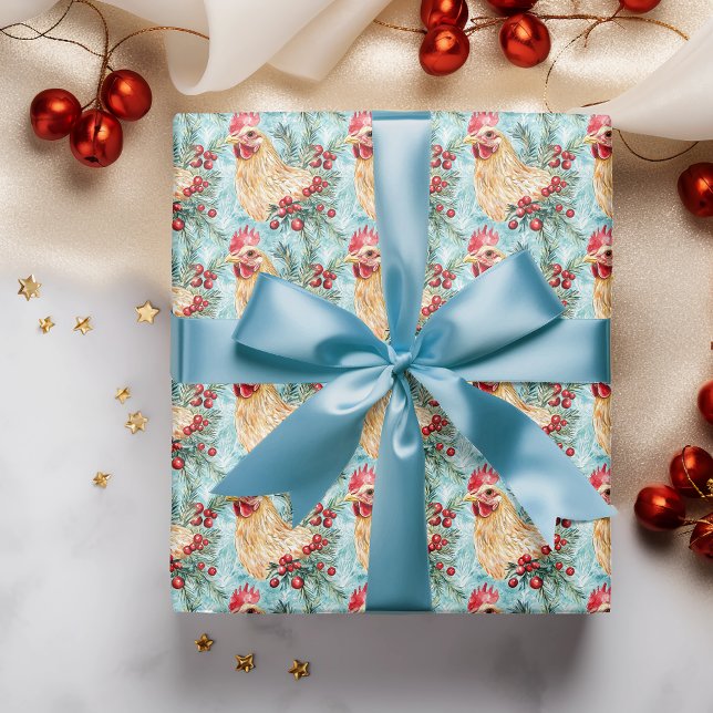 Christmas Chicken Watercolor Wrapping Paper (Creator Uploaded)