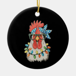 Christmas Chicken Xmas Lights Farmer Farm Family Ceramic Tree Decoration