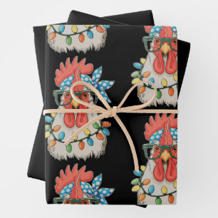Christmas Chicken Xmas Lights Farmer Farm Family Wrapping Paper Sheet