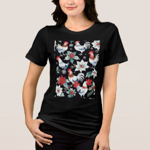 Christmas Chickens And Poinsettias Tri-Blend Shirt