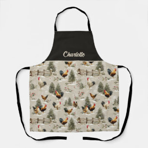 Christmas Chickens and Roosters Farmyard Winter Apron