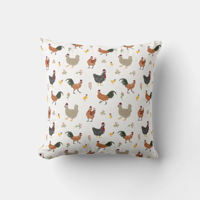 Christmas Chickens & Chicks Pattern Cushion (Front)
