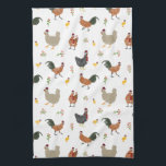 Christmas Chickens & Chicks Pattern Tea Towel<br><div class="desc">Pattern featuring illustrations of chickens and chicks with santa hats,  scarves,  holly,  and candy cane</div>