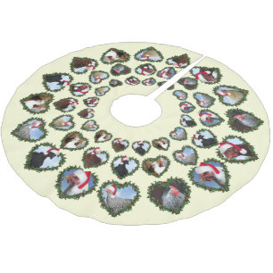 Christmas Chickens in Heart Wreaths Brushed Polyester Tree Skirt