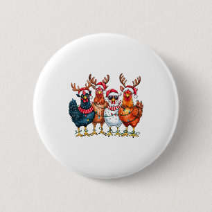 Christmas Chickens Reindeer Farm Animals Xmas Ligh 6 Cm Round Badge