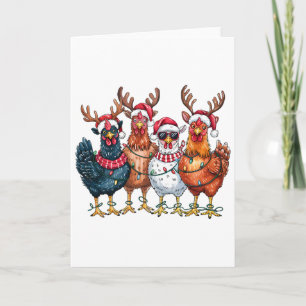 Christmas Chickens Reindeer Farm Animals Xmas Ligh Card