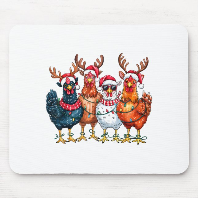Christmas Chickens Reindeer Farm Animals Xmas Ligh Mouse Mat (Front)