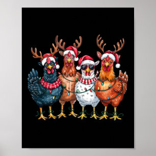 Christmas Chickens Reindeer Farm Animals Xmas Ligh Poster