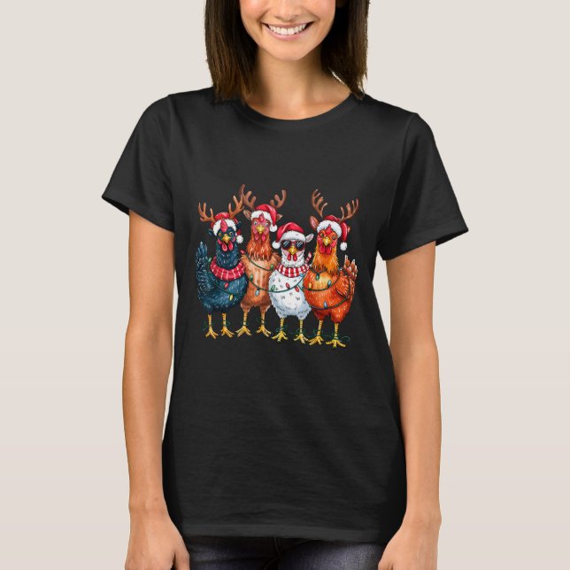 Christmas Chickens Reindeer Farm Animals Xmas Ligh T-Shirt (Front)