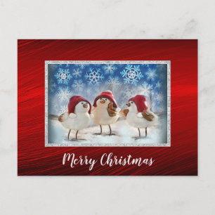 Christmas Chickens Snow Watercolor Christmas Postcard