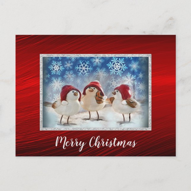 Christmas Chickens Snow Watercolor Christmas Postcard (Front)
